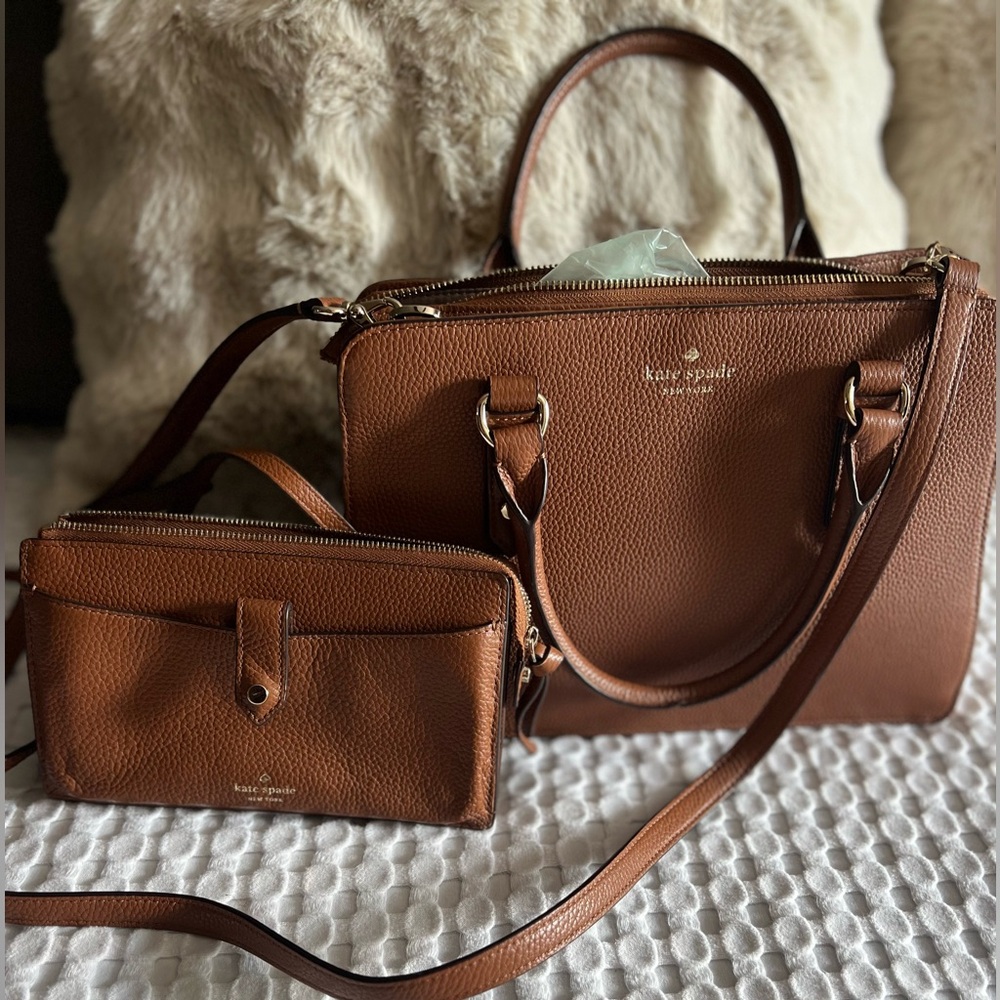 Kate Spade Cognac Leather Bag and Wallet Duo